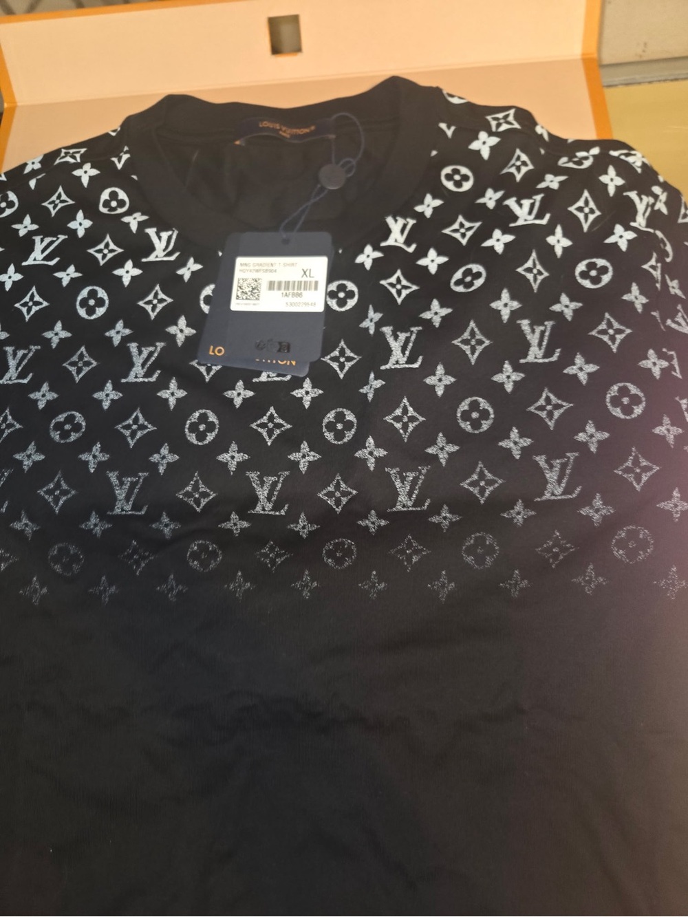 Louis Vuitton Black T-Shirt with White Monogram Pattern